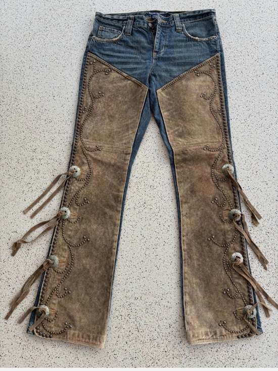 Ralph Lauren Denim - Ralph Lauren Two-Tone Blue Denim Jeans with Tan Suede-Look Panels